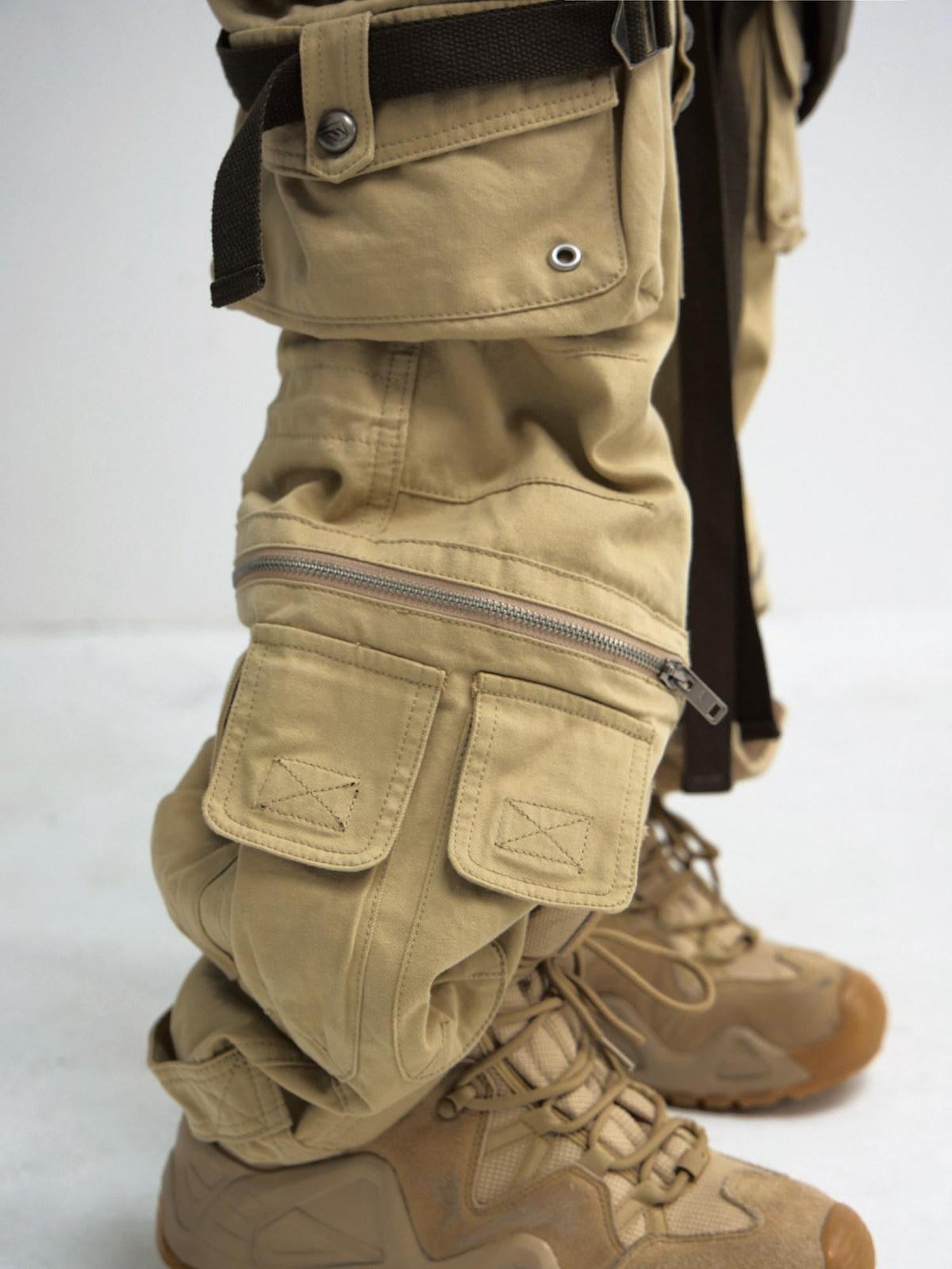 PEOPLESENSE Wrinkle Free Khaki Patchwork Straight Cargo Mid Rise Cotton Teen Casual Pants
