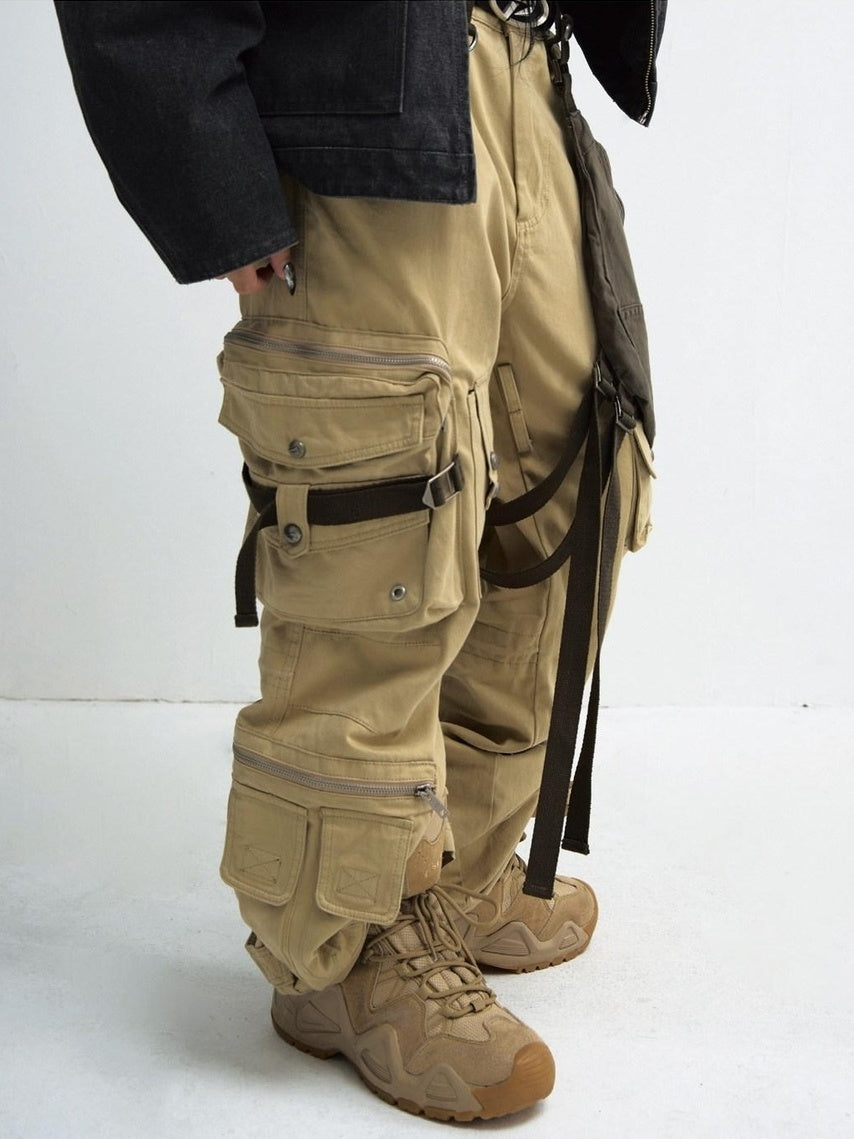 PEOPLESENSE Wrinkle Free Khaki Patchwork Straight Cargo Mid Rise Cotton Teen Casual Pants