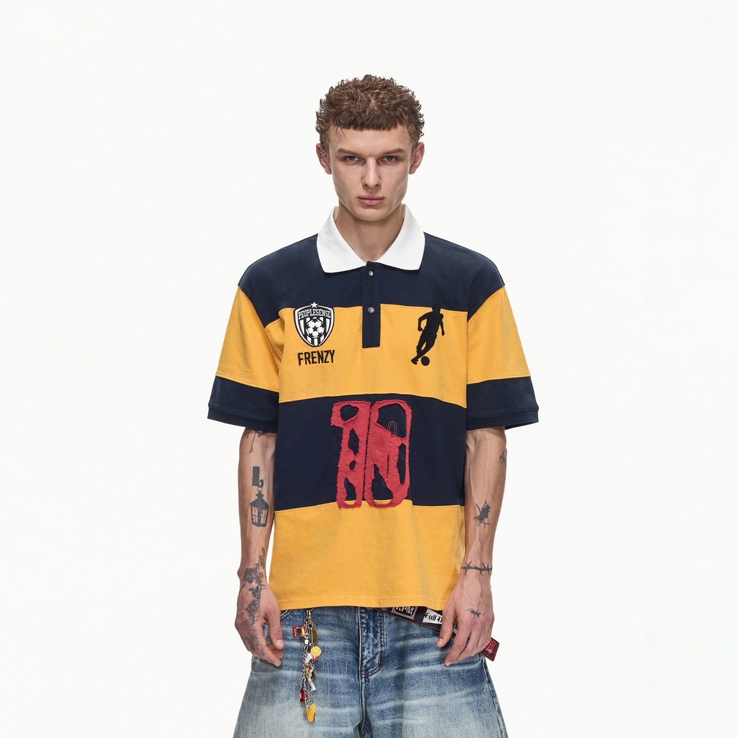 PEOPLESENSE_Yellow_Navy_Striped_Applique_Washed_Women&