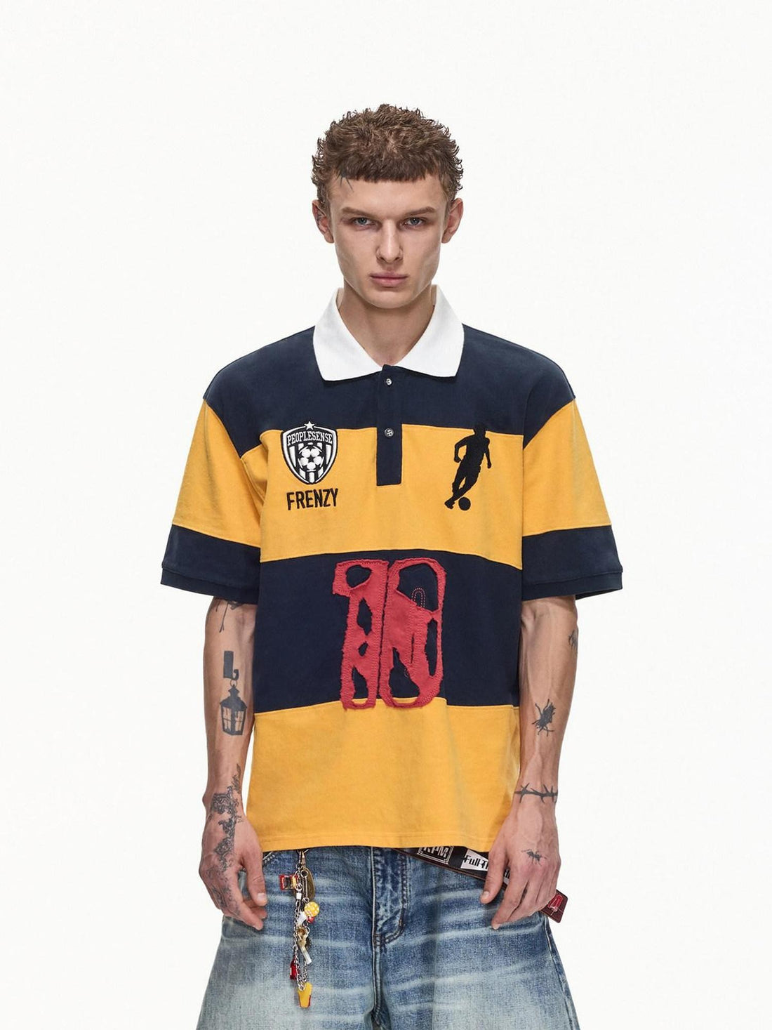 PEOPLESENSE Yellow Navy Striped Applique Washed Women&
