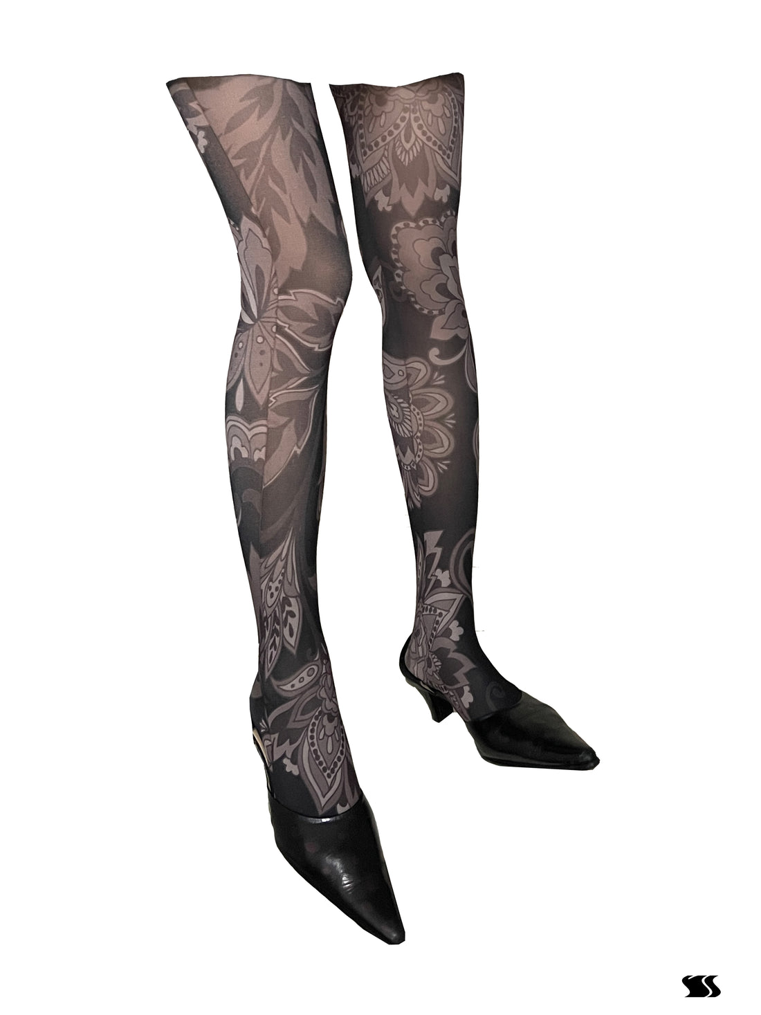YOSHUYUKI Print Tights With Contrast Crotch Design
