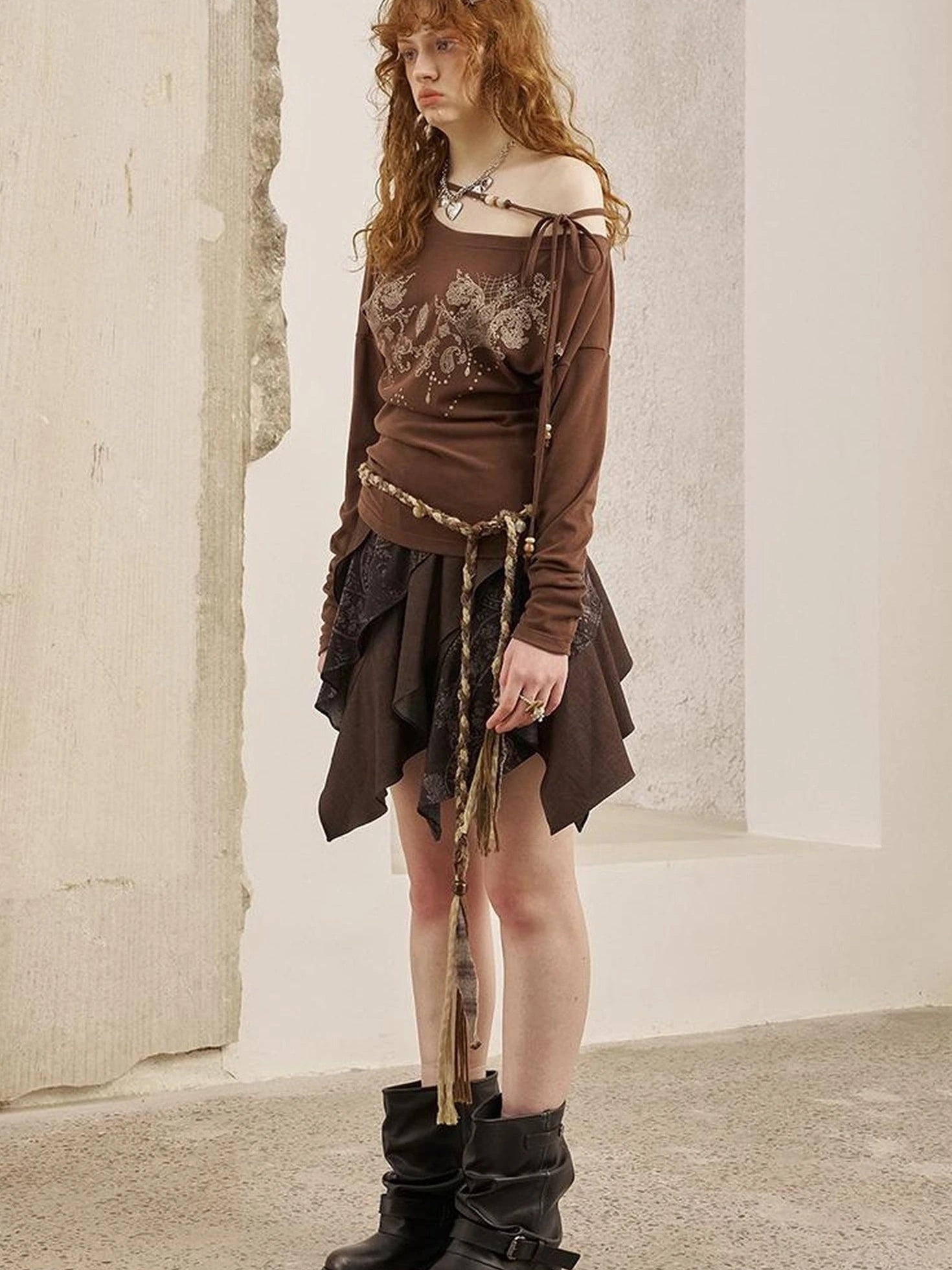 Paisley Patchwork Wave Hem A Line Skirt