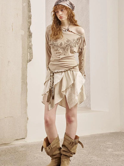 Paisley Patchwork Wave Hem A Line Skirt