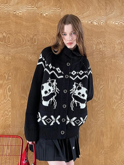 Panda Knit Cardigan Retro Cozy Fair Isle Sweater