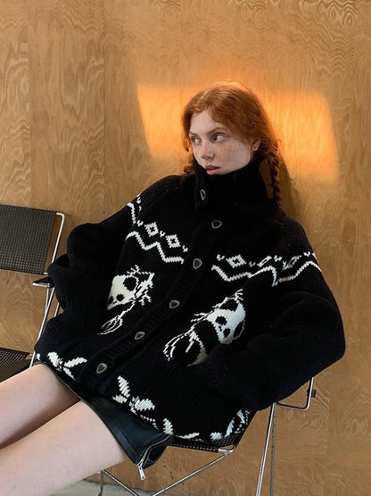 Panda Knit Cardigan Retro Cozy Fair Isle Sweater