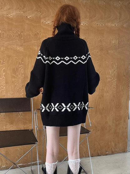 Panda Knit Cardigan Retro Cozy Fair Isle Sweater