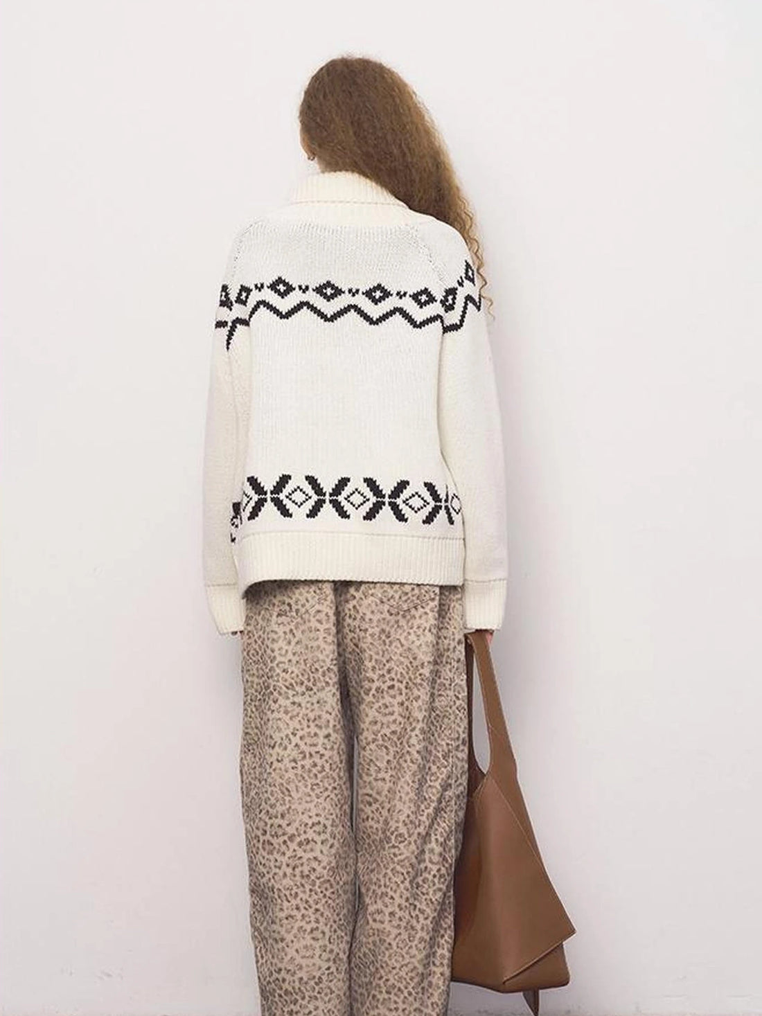 Panda Knit Cardigan Retro Cozy Fair Isle Sweater