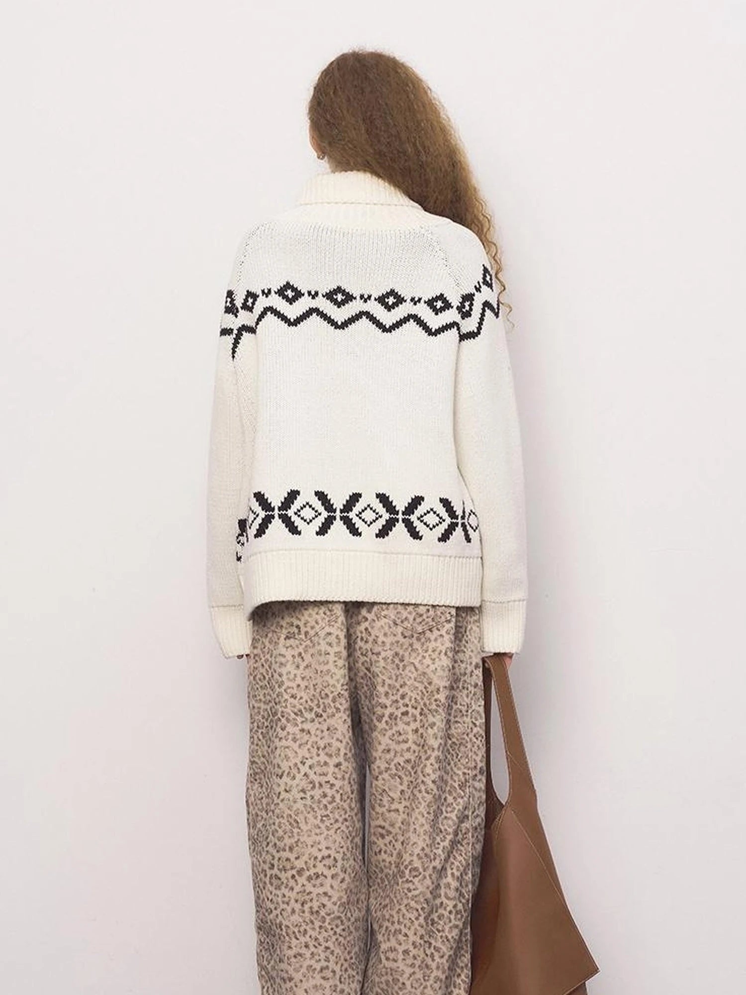 Panda Knit Cardigan Retro Cozy Fair Isle Sweater