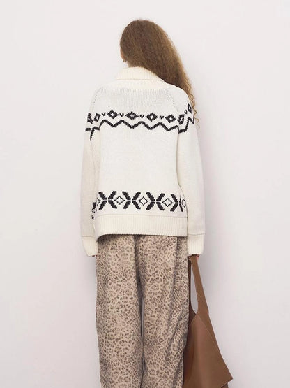 Panda Knit Cardigan Retro Cozy Fair Isle Sweater