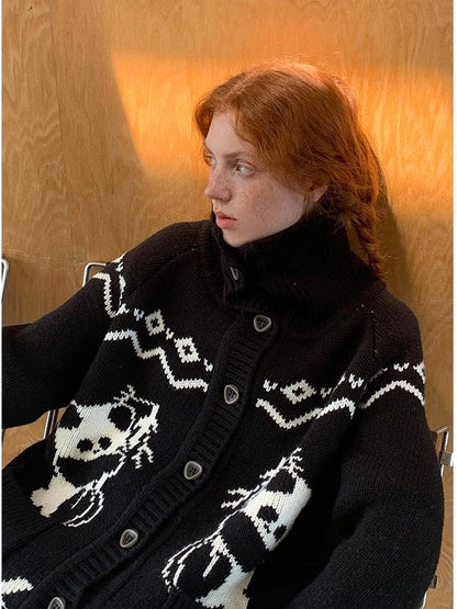 Panda Knit Cardigan Retro Cozy Fair Isle Sweater
