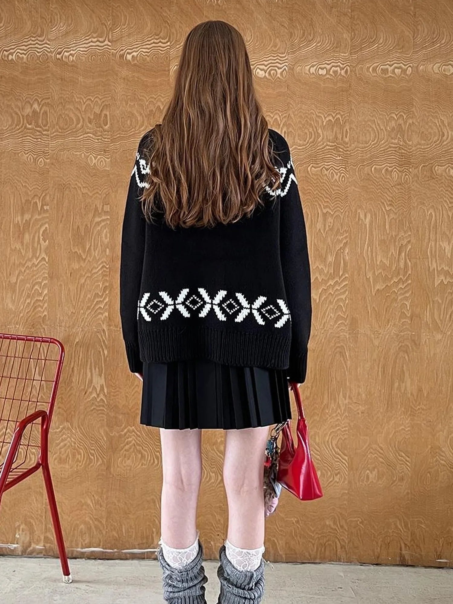 Panda Knit Cardigan Retro Cozy Fair Isle Sweater