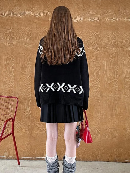Panda Knit Cardigan Retro Cozy Fair Isle Sweater