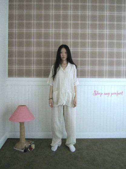 Summer Star Double Layer Cotton Gauze Short Sleeve Sleepwear Set
