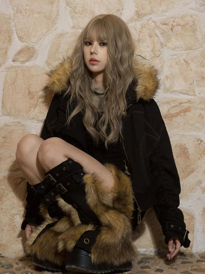 Patchwork Plush Punk Shorts Irregular Wool Blend Streetwear