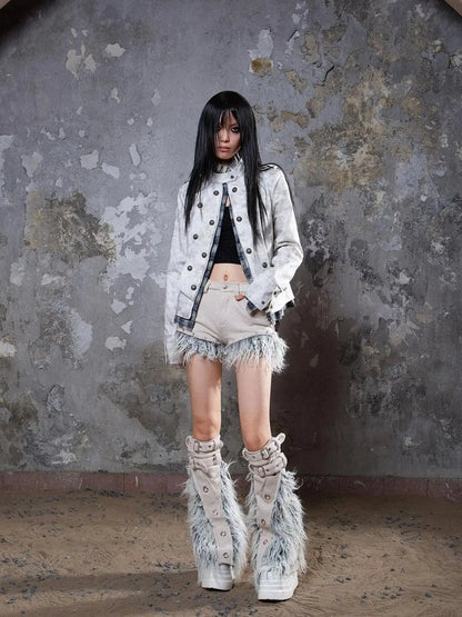 Patchwork Wool Punk Shorts Deer Velvet Street Edge