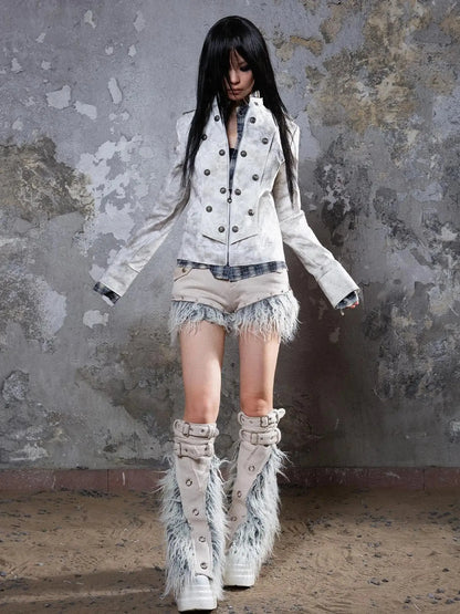 Patchwork Wool Punk Shorts Deer Velvet Street Edge