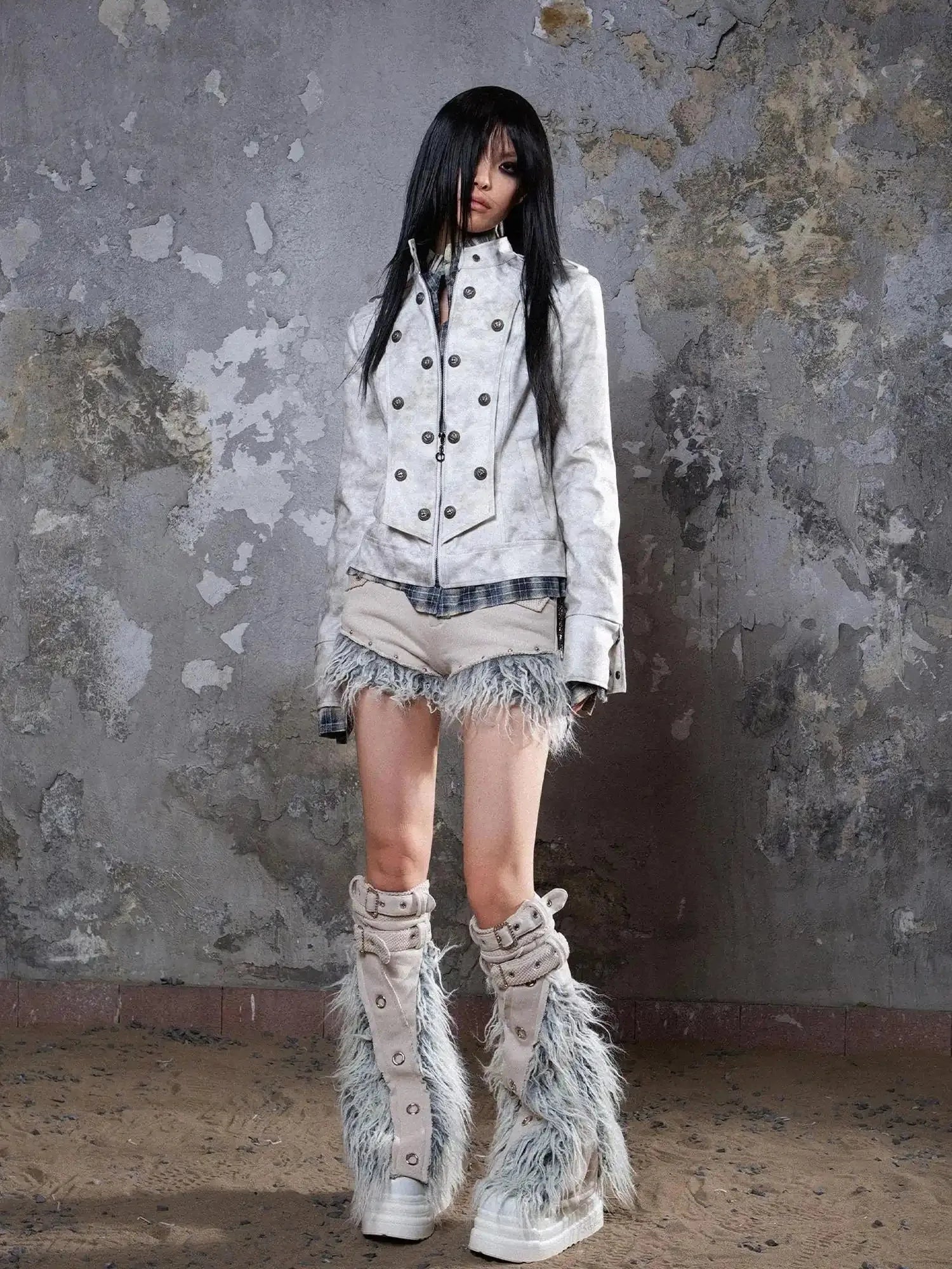 Patchwork Wool Punk Shorts Deer Velvet Street Edge