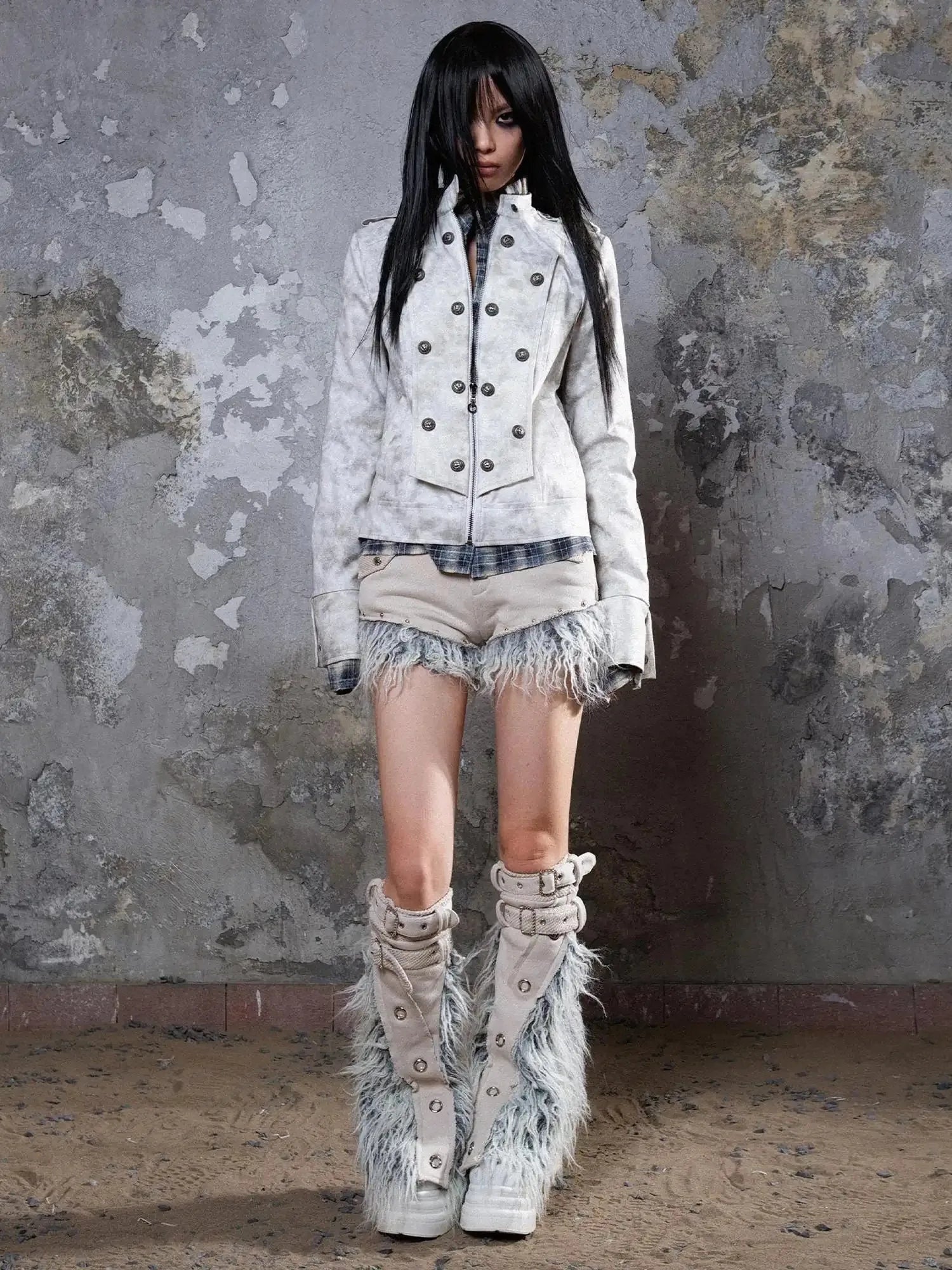 Patchwork Wool Punk Shorts Deer Velvet Street Edge