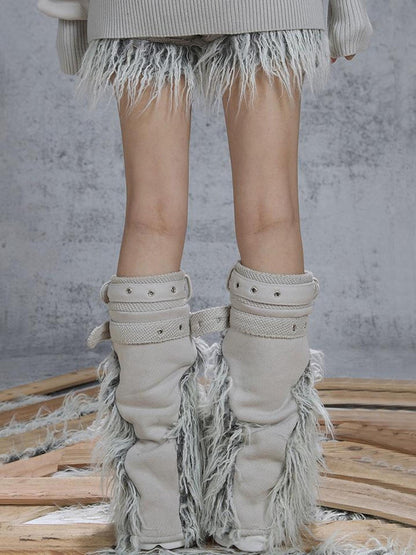 ARIADNAw Patchwork Wool Punk Shorts Deer Velvet Street Edge