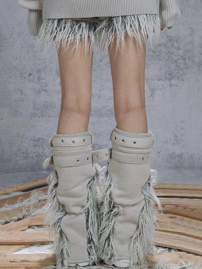 Patchwork Wool Punk Shorts Deer Velvet Street Edge