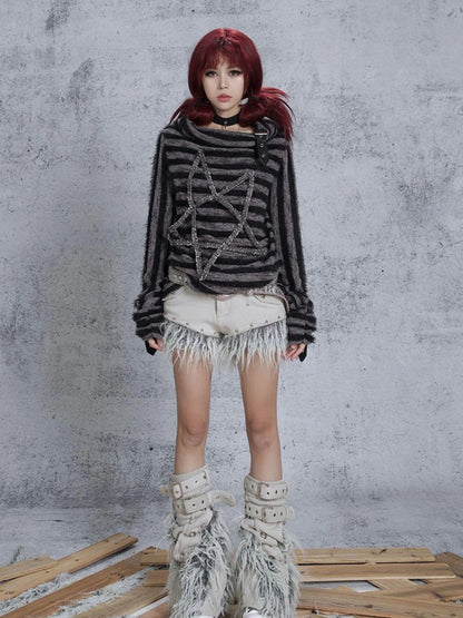 Patchwork Wool Punk Shorts Deer Velvet Street Edge