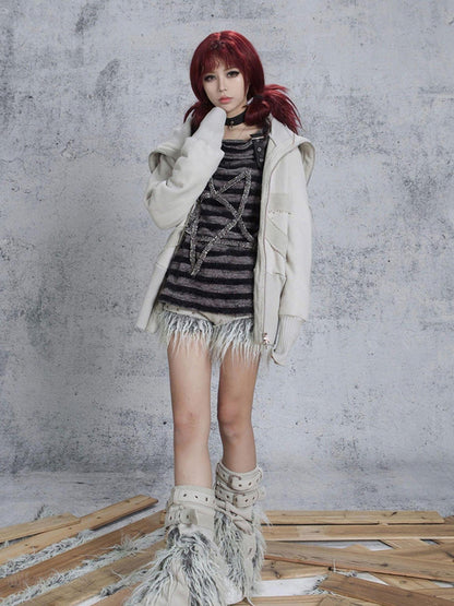 ARIADNAw Patchwork Wool Punk Shorts Deer Velvet Street Edge