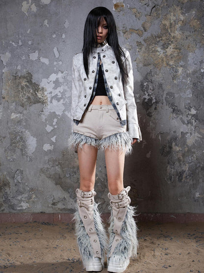 ARIADNAw Patchwork Wool Punk Shorts Deer Velvet Street Edge