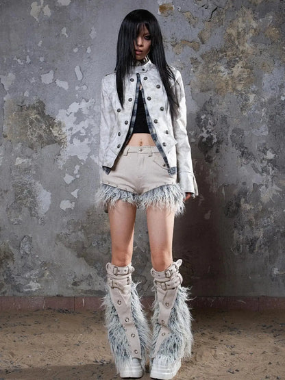 Patchwork Wool Punk Shorts Deer Velvet Street Edge