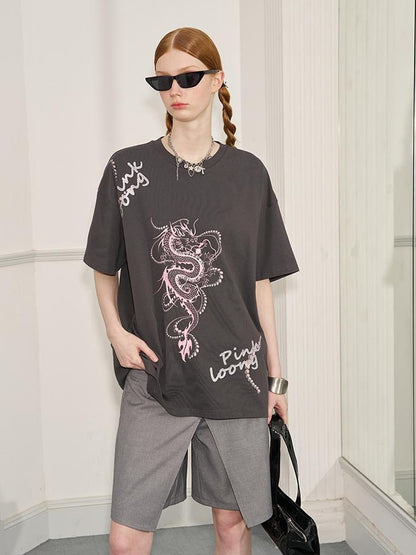 DIDDI MODA Pearl Dragon Print Cotton Tee