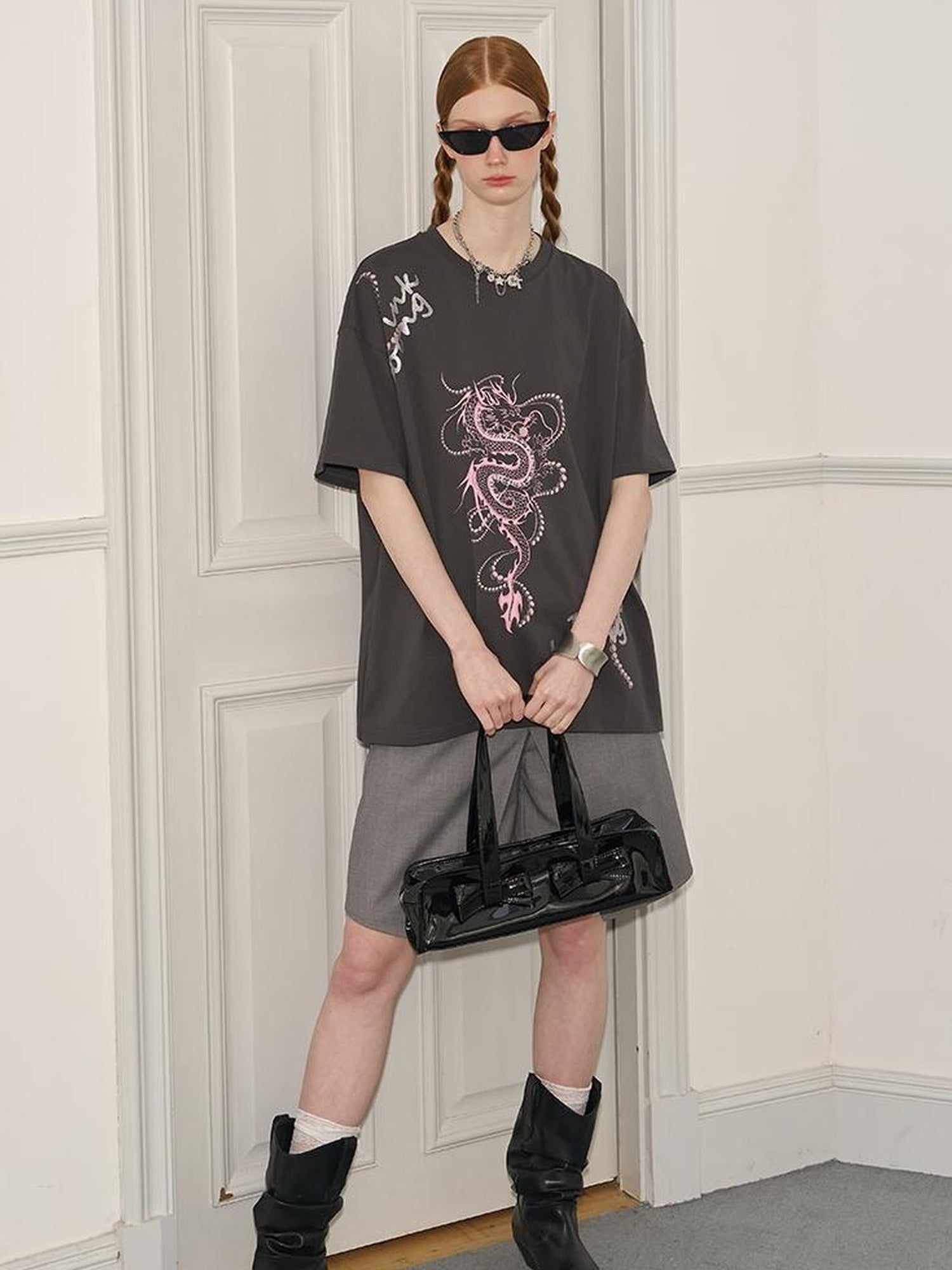 DIDDI MODA Pearl Dragon Print Cotton Tee