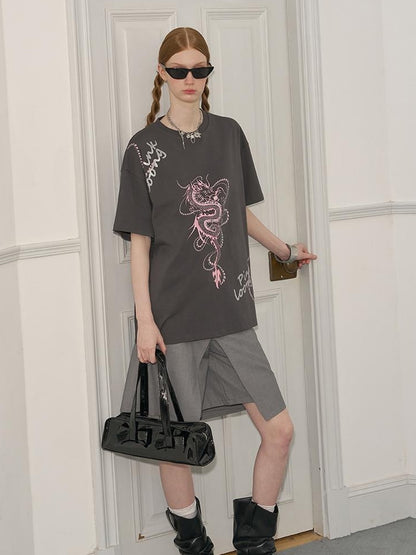 DIDDI MODA Pearl Dragon Print Cotton Tee