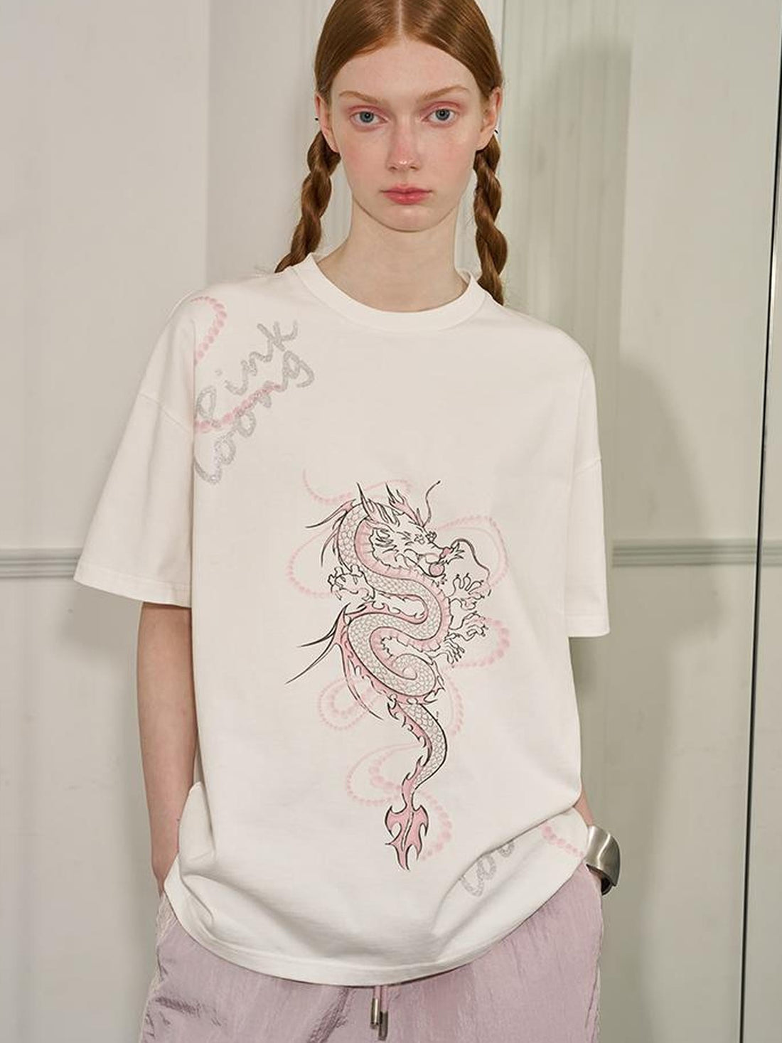 DIDDI MODA Pearl Dragon Print Cotton Tee