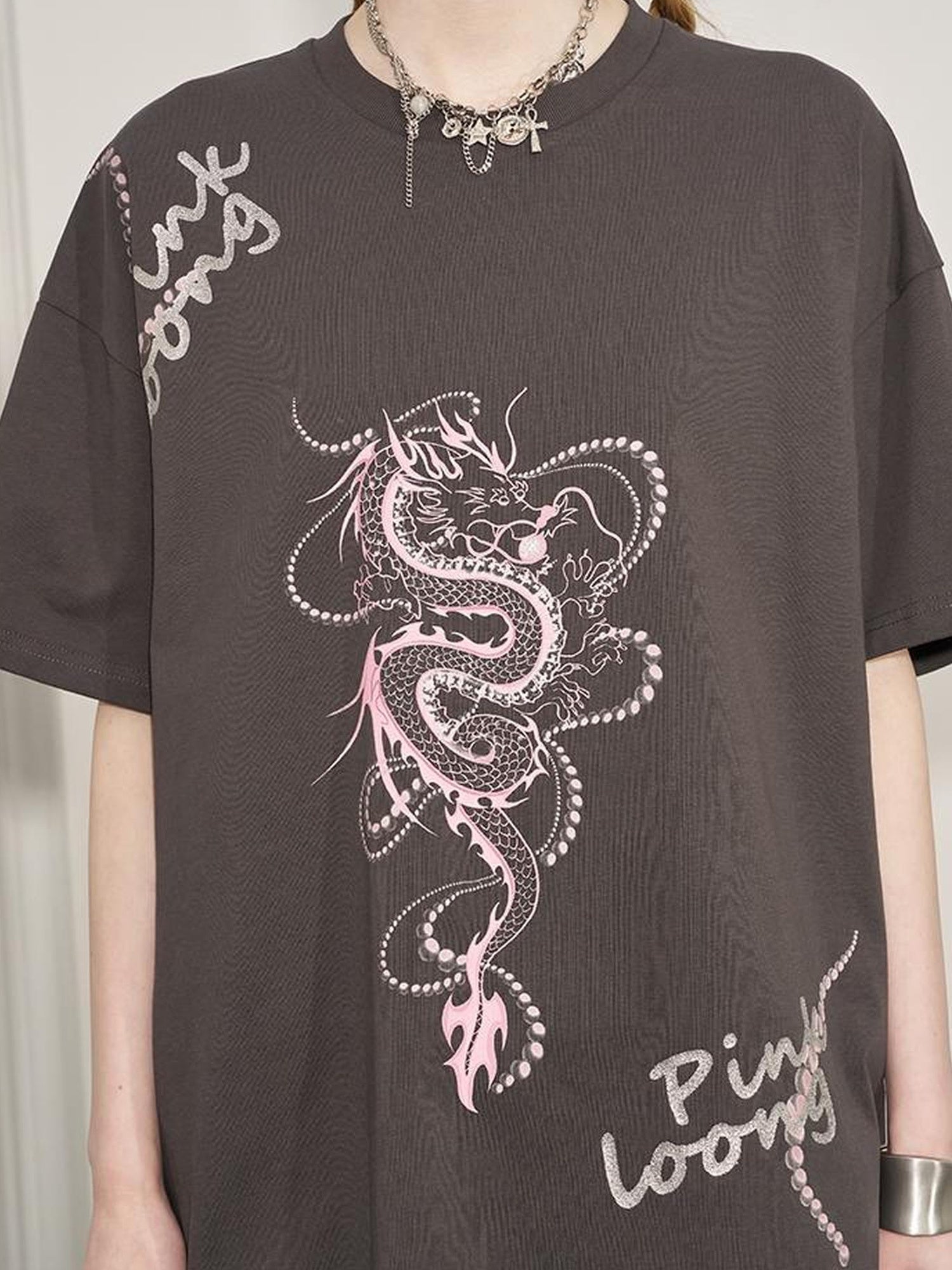DIDDI MODA Pearl Dragon Print Cotton Tee