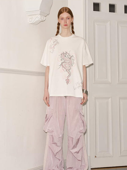 DIDDI MODA Pearl Dragon Print Cotton Tee