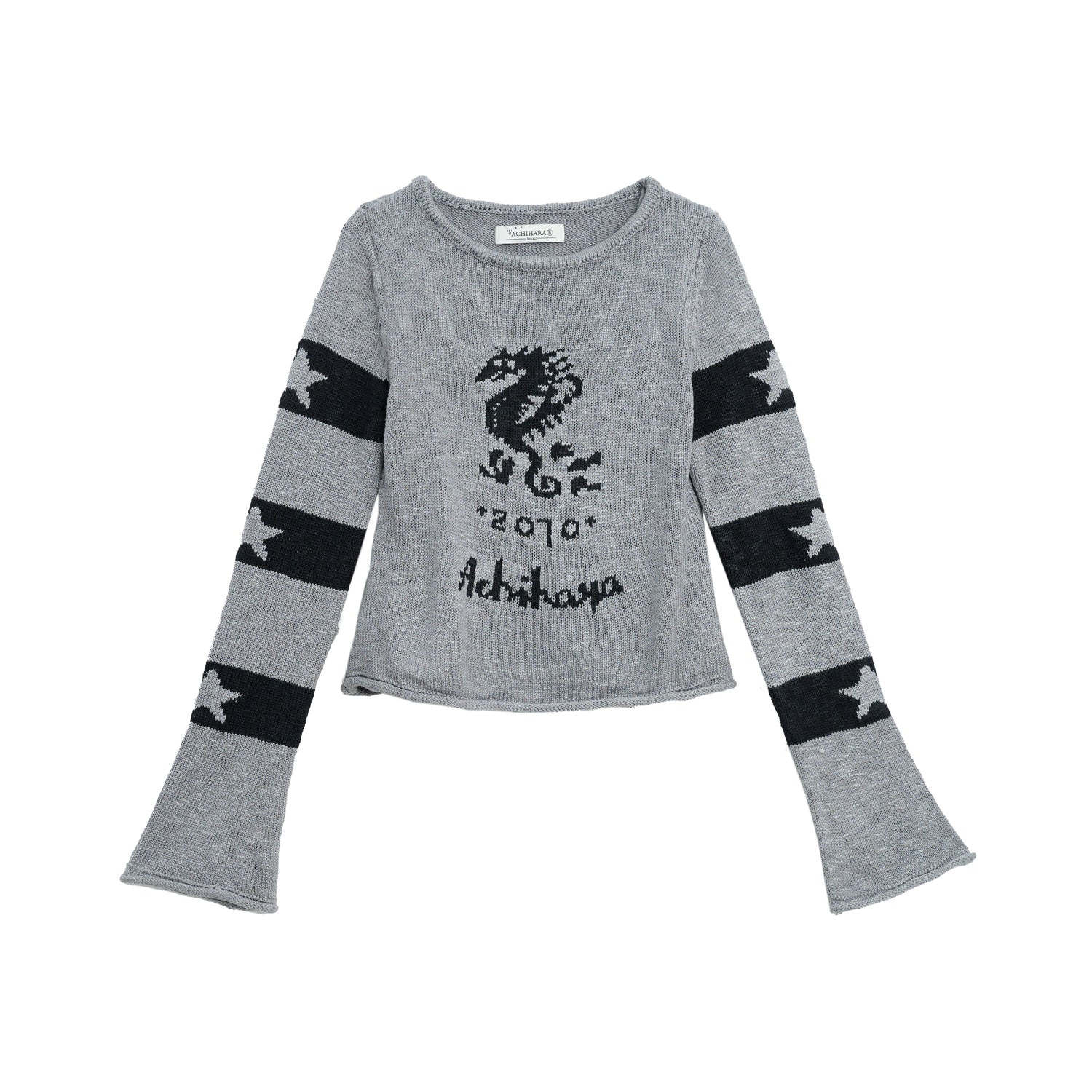 Achihara Oil Seahorse Colorblock Knit Sweater V-neck T-shirt Long-Sleeve