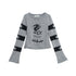 Achihara Oil Seahorse Colorblock Knit Sweater V-neck T-shirt Long-Sleeve