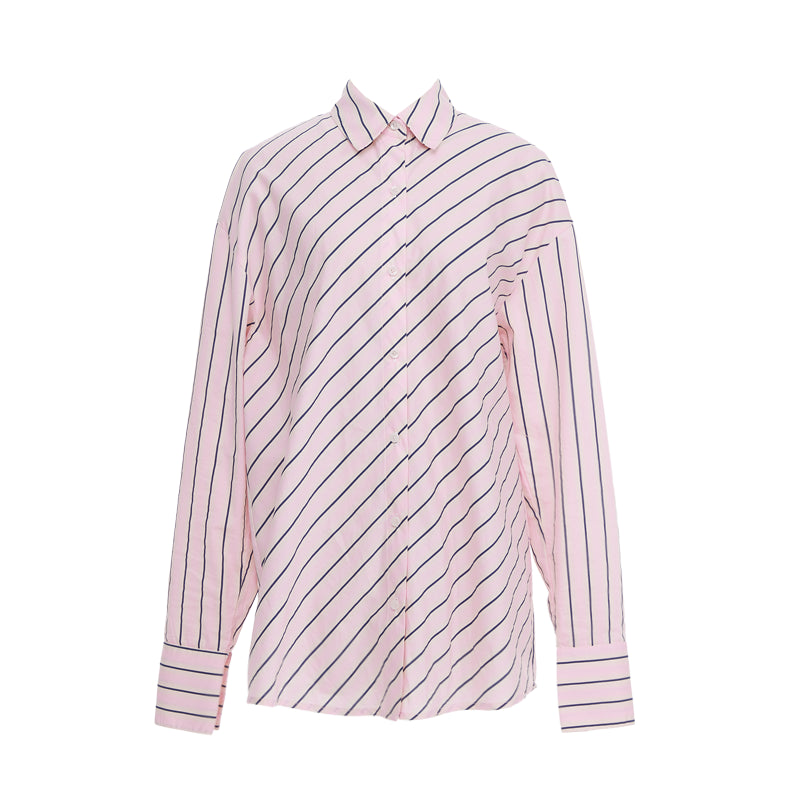 YOSHUYUKI Pink Blue Contrast Stripe Oversized Shirt