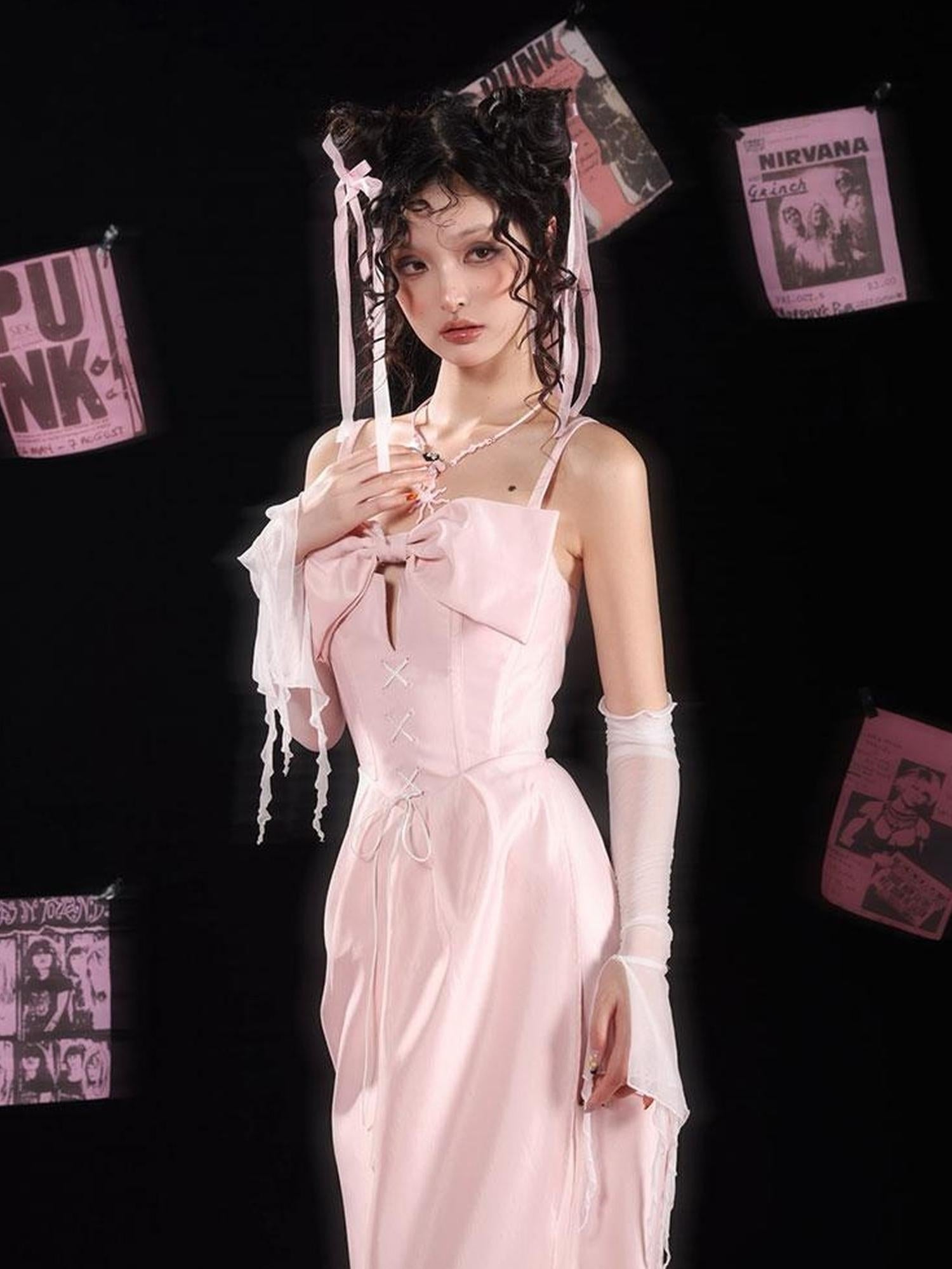 WSW WUSHENWU Pink Bow French Mini Dream Dress