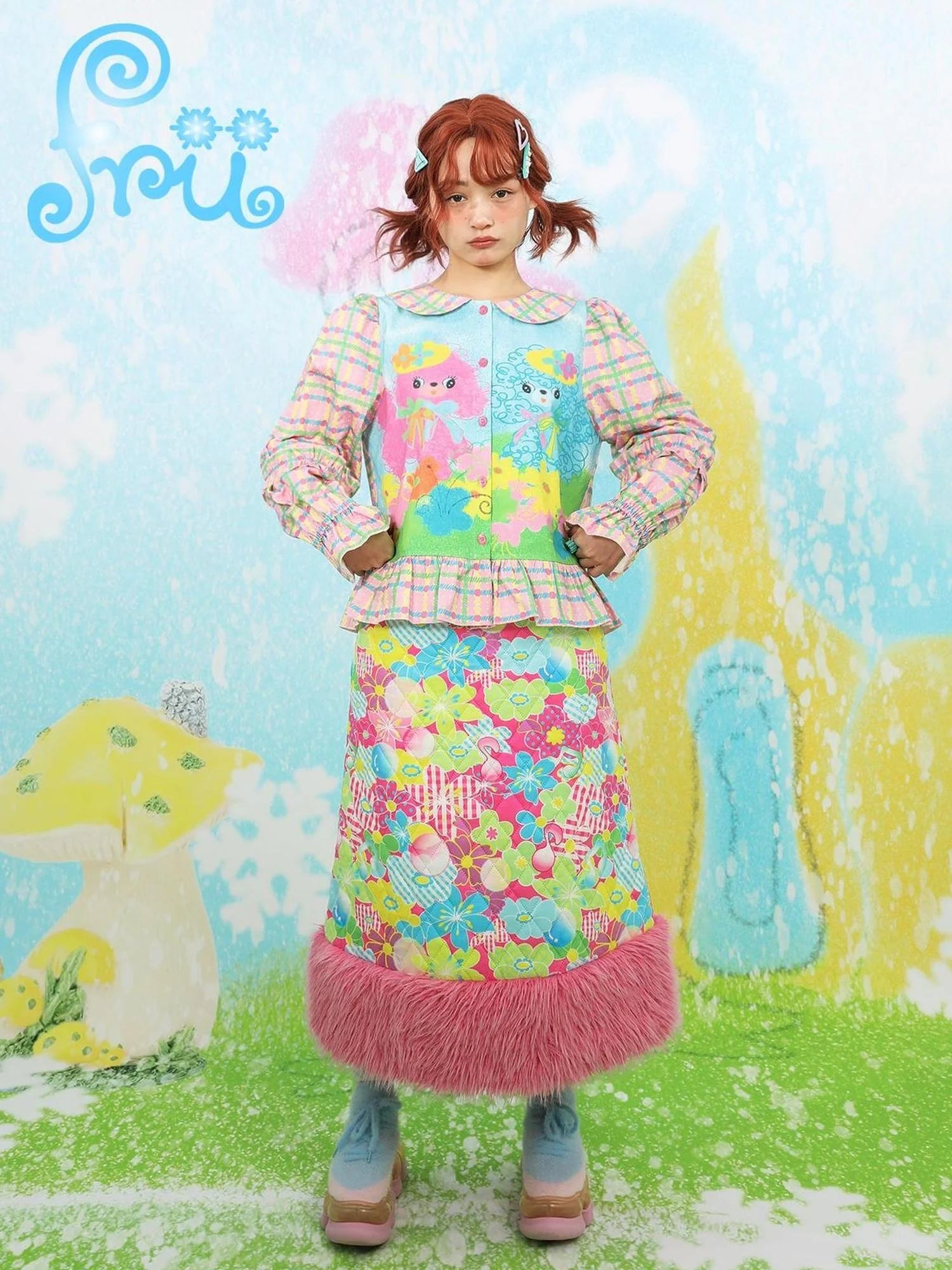 Pink Cartoon Print Playful Dress For Girls Frufru Gulu Design