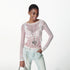 2th Desire Lace Mesh Neckline Printed Sheer Sunshade Long Sleeve T-Shirt