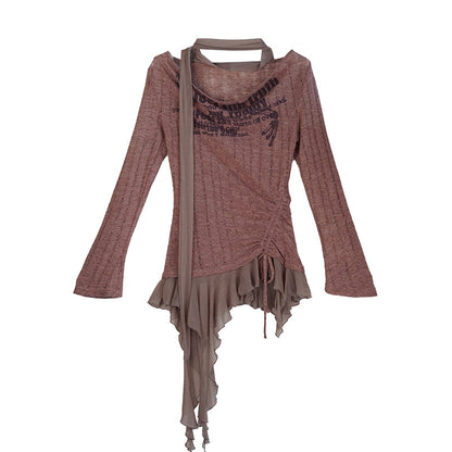 c Graffiti Swing Collar Peplum Print Knit Top