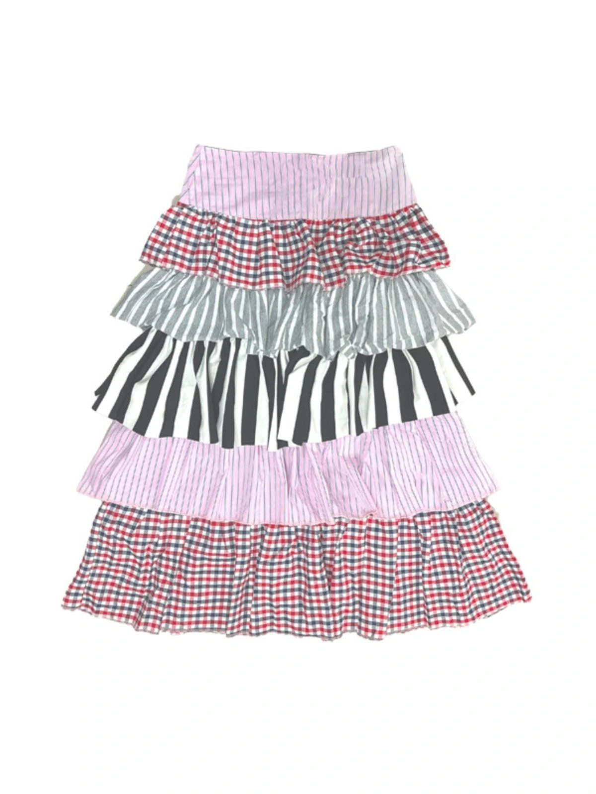 Pink Layered Striped Knit Tiered Cake Dresses