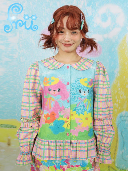 Frufru Gulu Pink Puppy Girl Autumn Winter Plaid Shirt
