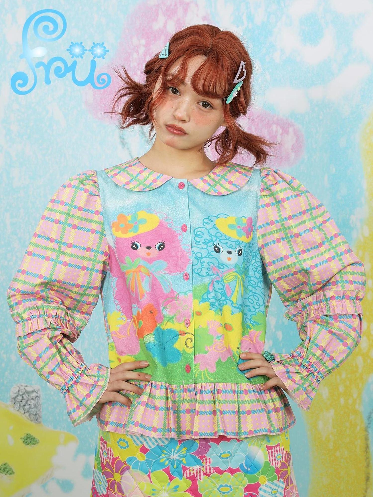 Frufru Gulu Pink Puppy Girl Autumn Winter Plaid Shirt