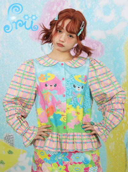 Frufru Gulu Pink Puppy Girl Autumn Winter Plaid Shirt