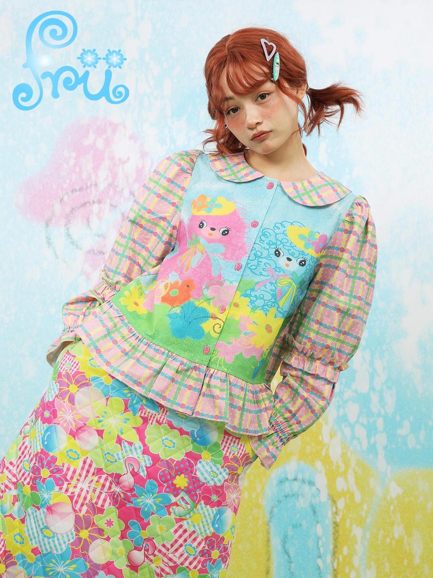 Frufru Gulu Pink Puppy Girl Autumn Winter Plaid Shirt