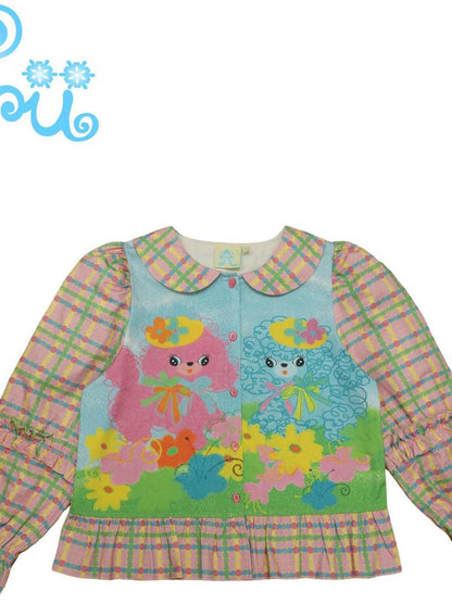 Frufru Gulu Pink Puppy Girl Autumn Winter Plaid Shirt