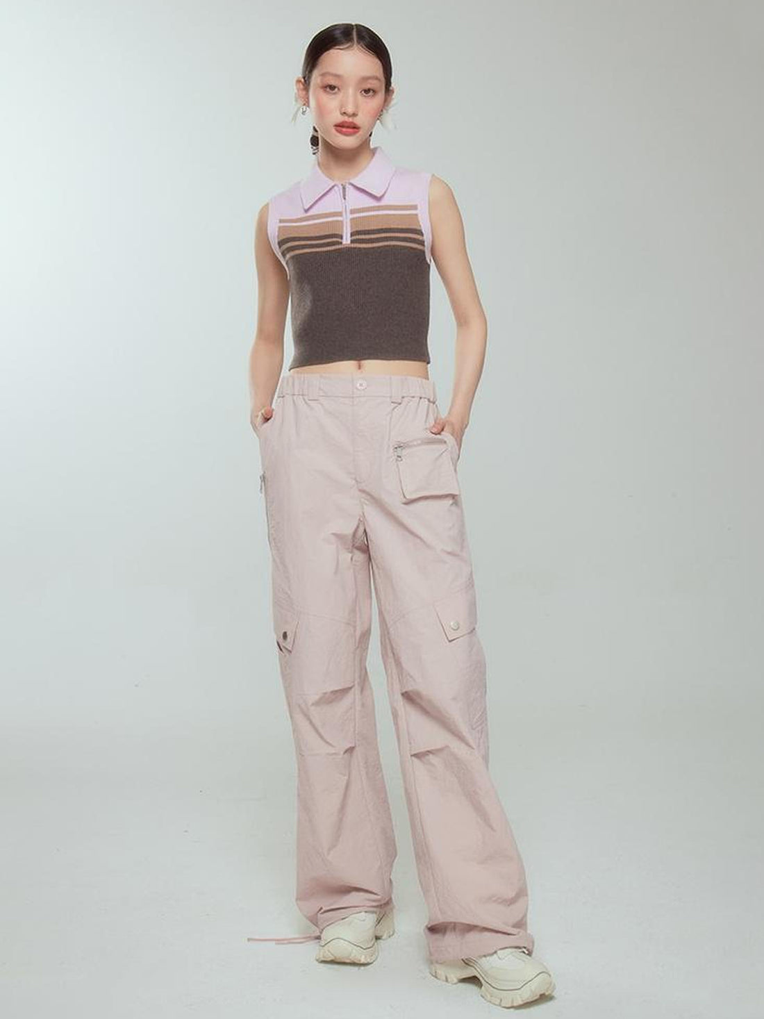 DIDDI MODA Pink Stripe Polo Knit Vest Spring Layering Essential