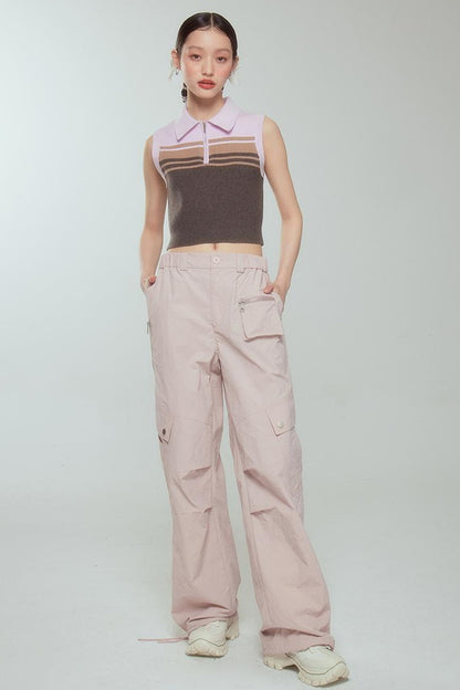 DIDDI MODA Pink Stripe Polo Knit Vest Spring Layering Essential