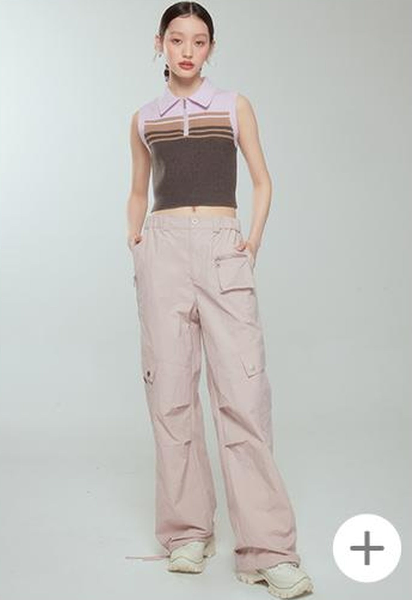 DIDDI MODA Pink Stripe Polo Knit Vest Spring Layering Essential